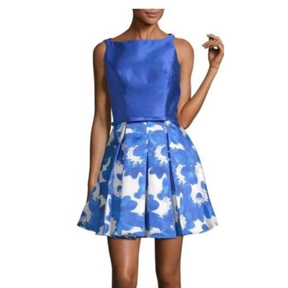 NEW $220 Glamour by Terani Couture [ 8 ] Floral Open Back Mini‎ Dress Blue - Picture 15 of 15